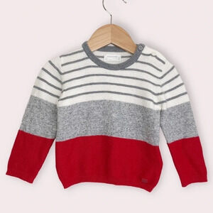 Mayoral sweater red w/ gray and ivory stripes wool blend size 12 months